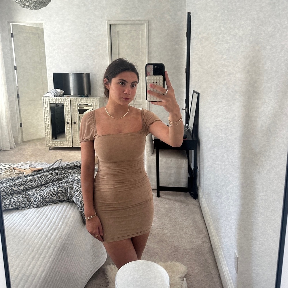 Princess Polly babydoll mini dress tan